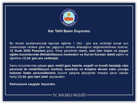 Kocaeli’de taşımalı eğitimde 1 gün, çatısı uçan 5 okulda ise 4 gün tatil edildi (2)
