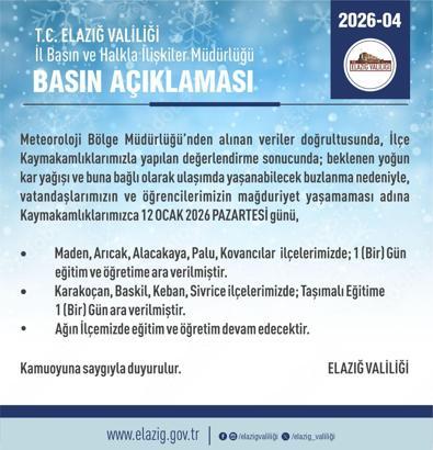 Elazığ’da eğitime kar engeli