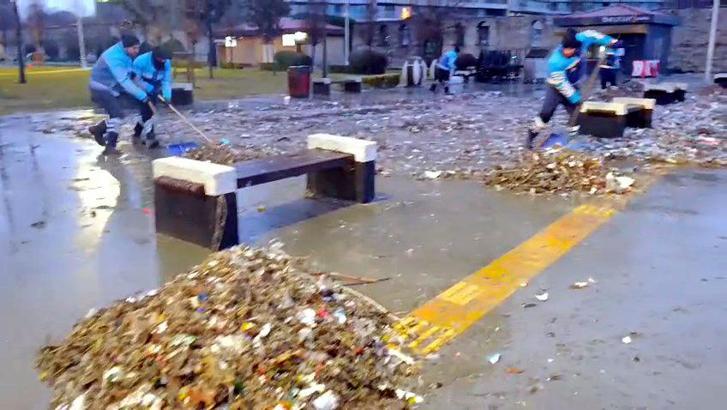 İstanbul - Bakırköy'de lodosla sahile taşınan atıklar temizlendi
