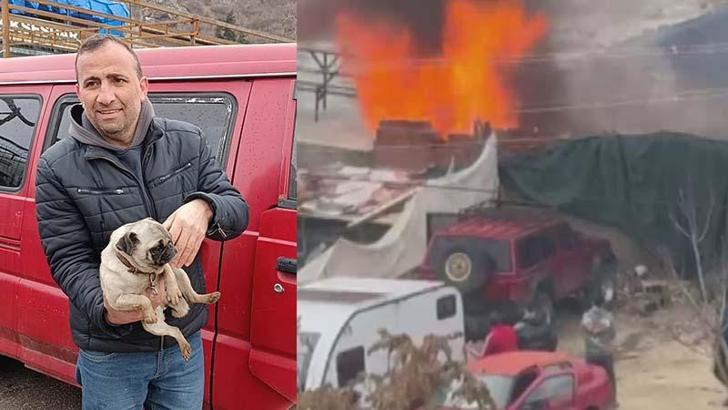 İş yerindeki yangında mahsur kalan yavru köpek kurtarıldı