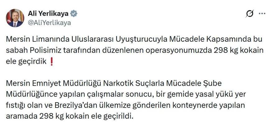 Mersin Limanı'nda 298 kilo kokain ele geçirildi