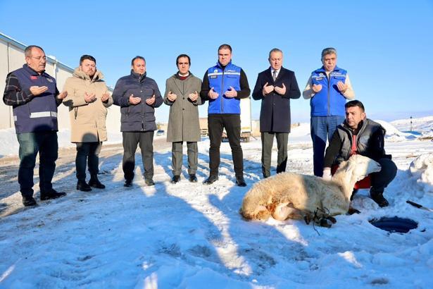 Sivas'ta kar yağışı için şükür kurbanı kesildi