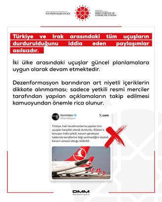 DMM’den Türkiye ve Irak arasındaki tüm uçuşların durdurulduğu iddialarına yalanlama