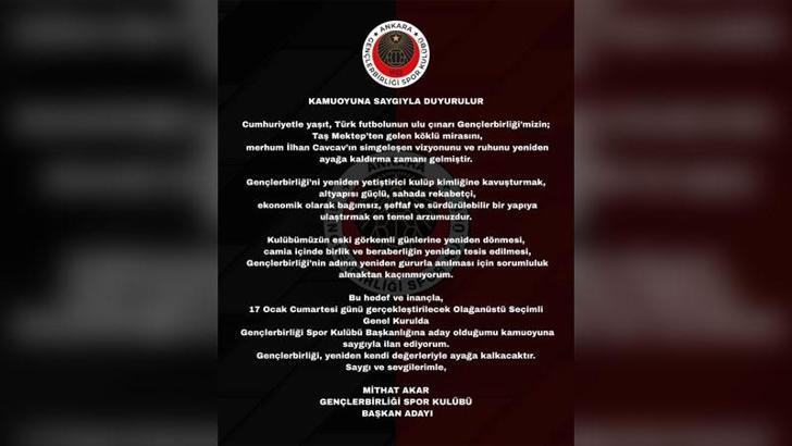 Gençlerbirliği’nde yeni başkan adayı Mithat Akar oldu