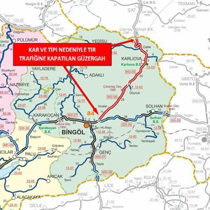 Bingöl’de 3 kara yolunun bir kısmı, TIR trafiğine kapatıldı