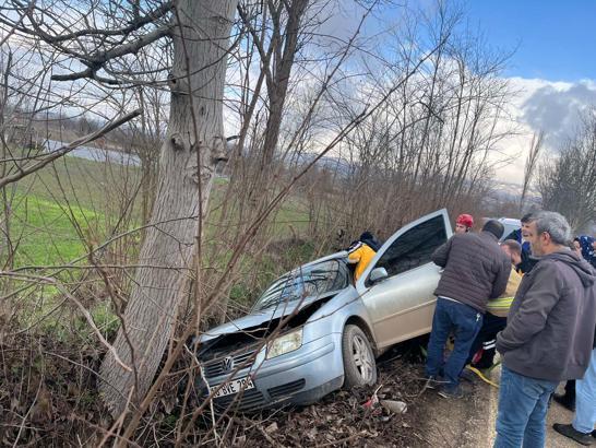 Ağaca çarpan otomobilin sürücüsü yaralandı
