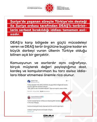 DMM: Türkiye’nin desteği ile Suriye ordusu tarafından DEAŞ’lı teröristlerin serbest bırakıldığı iddiası asılsızdır