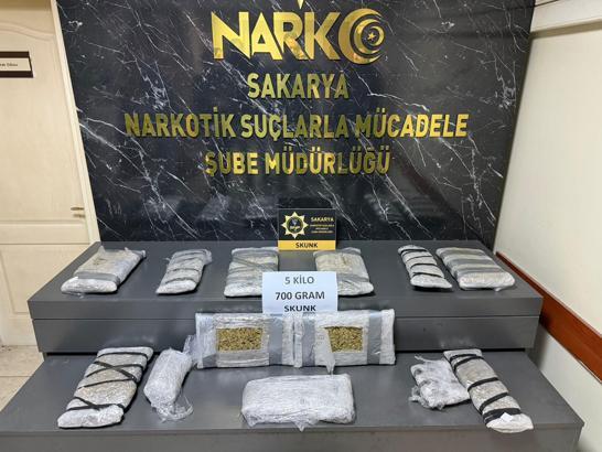 Sakarya'da 5 kilo 700 gram skunk ele geçirildi