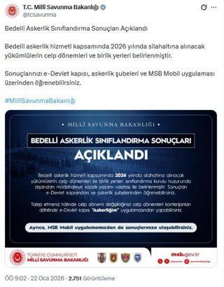 Bedelli askerlik sınıflandırma sonuçları açıklandı