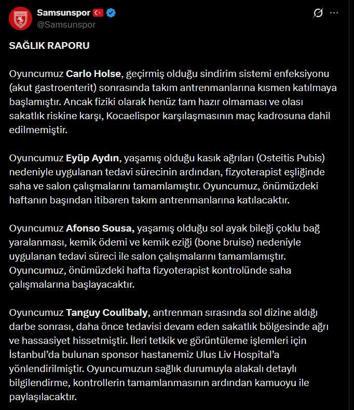 Samsunspor, 4 futbolcunun sakatlık durumunu açıkladı