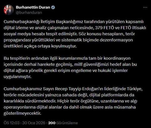 Burhanettin Duran: 379 FETÖ iltisaklı hesap tespit edildi