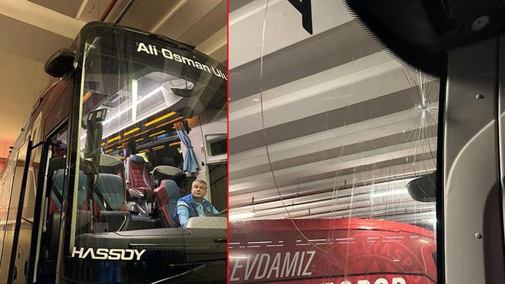 Trabzonspor takım otobüsüne Antalya’da taşlı saldırı