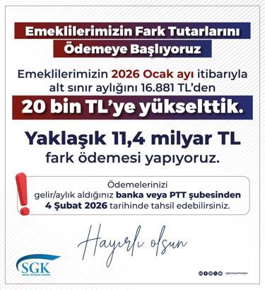 Emeklilerin maaş farkları 4 Şubat'ta ödenecek