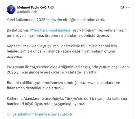 Bakan Kacır: Teşvik unsurlarını ve finansman desteklerini artırdık