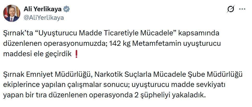 Şırnak'ta 142 kilo metamfetamin ele geçirildi: 2 gözaltı