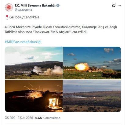 MSB: Çanakkale'de tanksavar atışları yapıldı