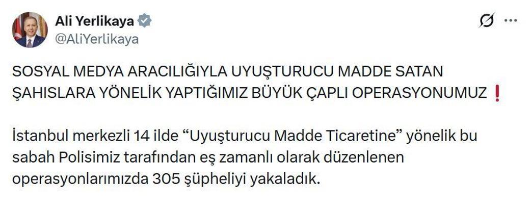İstanbul merkezli 14 ilde uyuşturucu operasyonu: 305 gözaltı