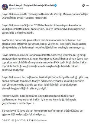 Dışişleri Sözcüsü Keçeli: Bakanımızın ifadelerinin Irak’ın iç işlerine karışıldığı iddiasıyla çarpıtılmasını reddediyoruz