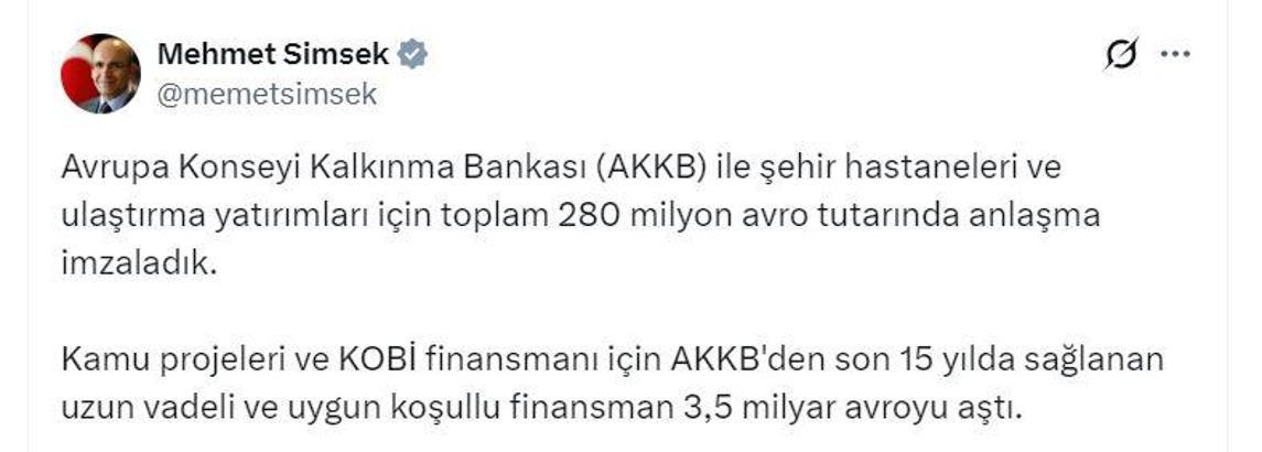 Avrupa Konseyi Kalkınma Bankası ile 280 milyon avroluk anlaşma imzalandı