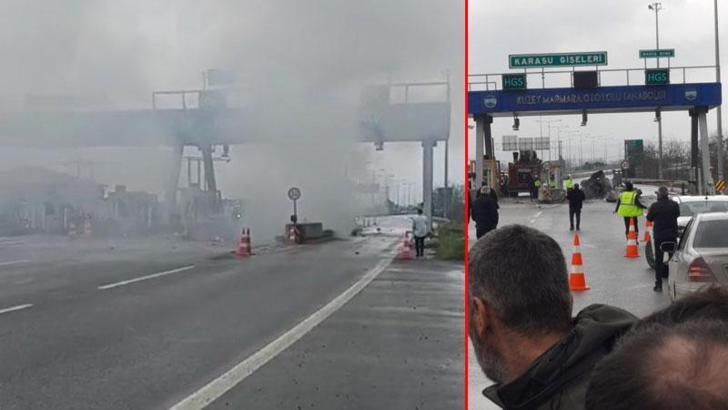 Otoyolda gişelere çarpıp alev alan otomobilin sürücüsü öldü