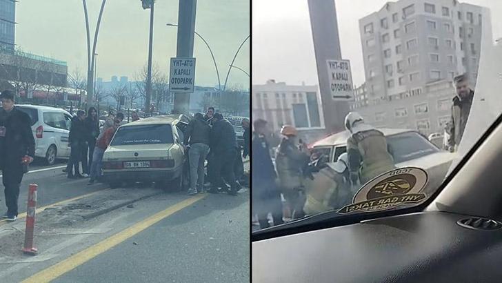 Ankara'da direğe çarpan otomobilin sürücüsü yaralandı
