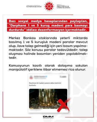 DMM: 'Darphane 1 ve 5 kuruş madeni para basmayı durdurdu' iddiası dezenformasyon içermektedir