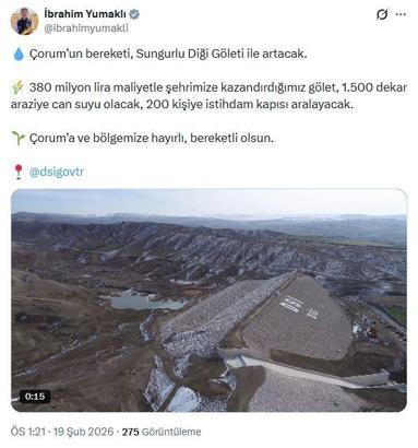 Bakan Yumaklı: Sungurlu Diği Göleti, 1500 dekar araziye can suyu olacak