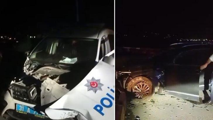 Hatay'da cip, polis aracına çarptı: 2 yaralı
