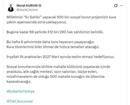 Bakan Kurum, 23 Şubat-1 Mart kura takvimini açıkladı
