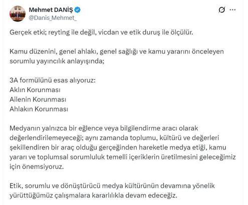 RTÜK Başkanı Daniş: Gerçek etki; reyting ile değil, vicdan ve etik duruş ile ölçülür