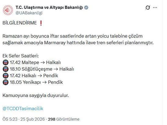Ramazan boyunca Marmaray'da ek sefer