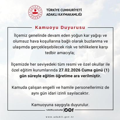 Bingöl'ün Adaklı ilçesinde eğitime kar engeli