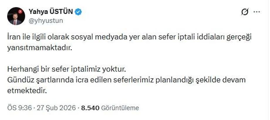 İstanbul - THY’den İran seferleriyle ilgili açıklama