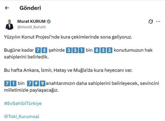 Bakan Kurum: Bu hafta kurayla 71 bin 799 anahtarımızın daha sahiplerini belirleyeceğiz