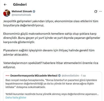 DMM'den 'Borsa İstanbul'un pazartesi günü işlemlere kapatılacağı' iddialarına yalanlama (2)