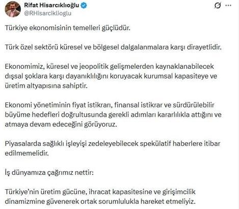Hisarcıklıoğlu: Türkiye ekonomisinin temelleri güçlüdür