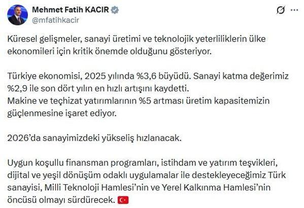 Bakan Kacır: 2026'da sanayimizdeki yükseliş hızlanacak