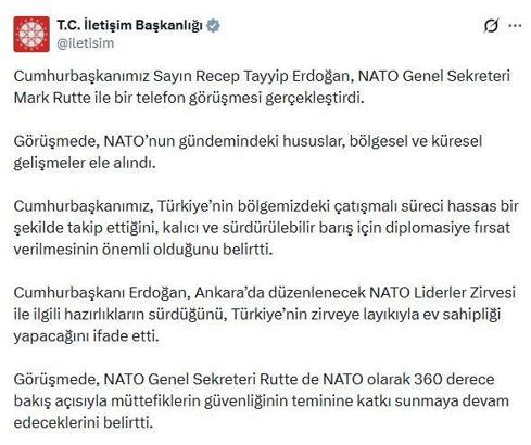 Cumhurbaşkanı Erdoğan, NATO Genel Sekreteri Rutte ile görüştü