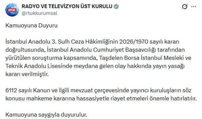 İstanbul'da öğrencinin öğretmeni öldürdüğü olaya ilişkin yayın yasağı