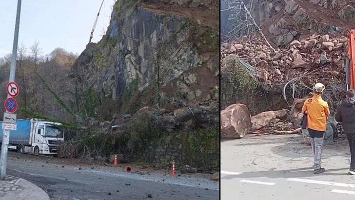Artvin'de heyelan; TIR hasar gördü