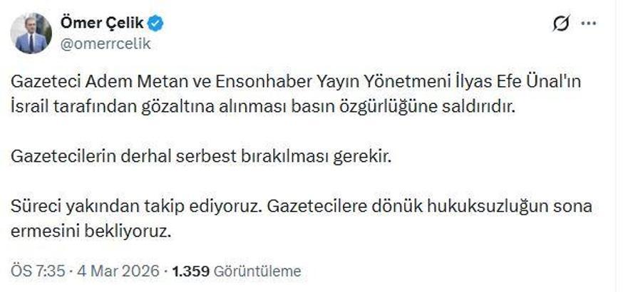 İsrail'de 2 Türk gazeteciye gözaltı