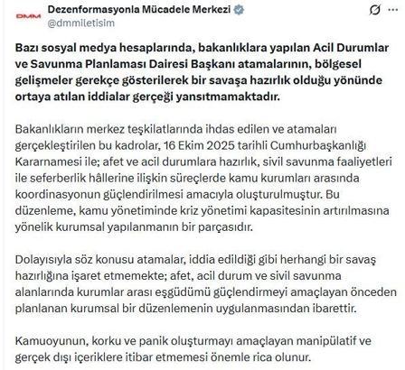 DMM'den 'savaşa hazırlık' iddialarına ilişkin açıklama