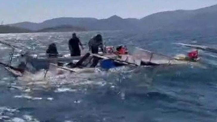 Bodrum'da balıkçı teknesi yarı batık bulundu; 7 kişi kurtarıldı