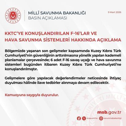 MSB: KKTC'ye 6 adet F-16 konuşlandırıldı