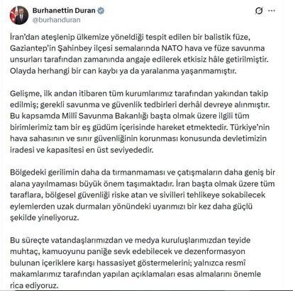İletişim Başkanı Duran: Can kaybı ya da yaralanma yok