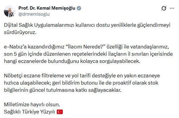 e-Nabız'a 'İlacım Nerede' özelliği eklendi