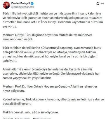 Bahçeli'den İlber Ortaylı için taziye mesajı