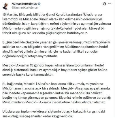 TBMM Başkanı Kurtulmuş: Mescid-i Aksa'nın kapılarına kilit vurmak, açık bir saldırıdır