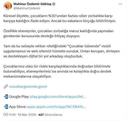 Bakan Göktaş: 'Çocuklar Güvende' mobil uygulamamızı ve web sitemizi hizmete sunduk