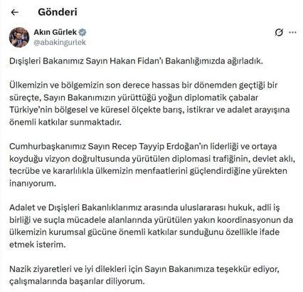 Bakan Fidan'dan, Bakan Gürlek'e ziyaret